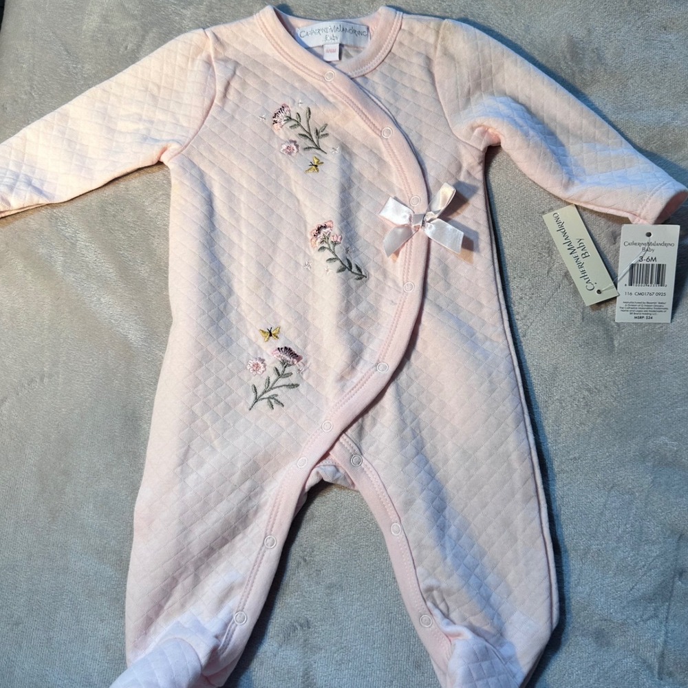 Catherine Malandrino Baby Pink Quilted Floral Footed Sleeper 3-6M NWT
